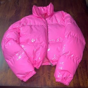 Flashy pink puffer coat